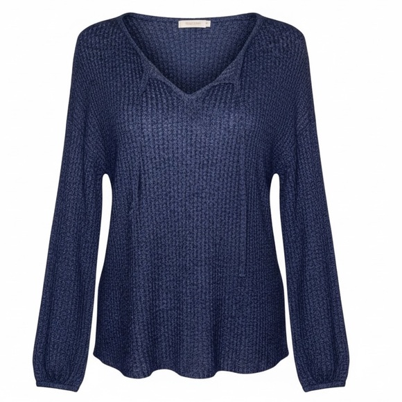 Wonderly Sweaters - WONDERLY Boatneck Lightweight Sweater Keyhole Detail-Ties Navy Blue in SZ Small